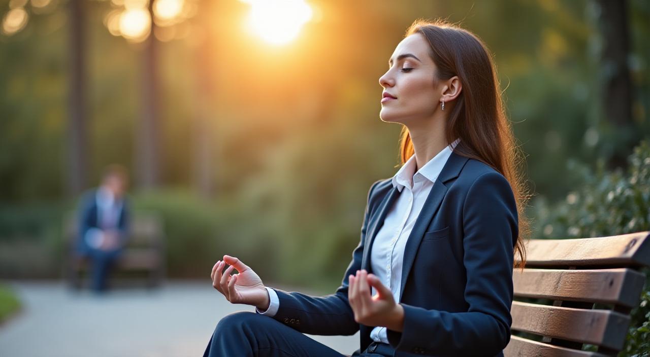 Professionista che pratica respirazione consapevole prima di un colloquio