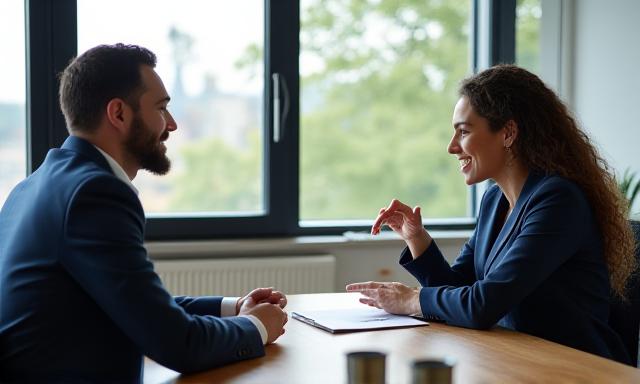 Due professionisti che discutono in modo cordiale durante una negoziazione